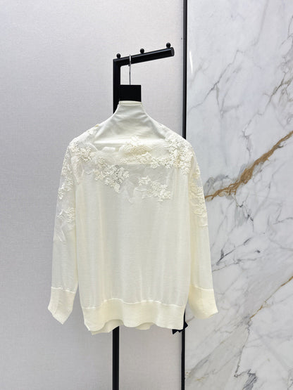 Es NEW  embroidery lace off shoulder sweater
