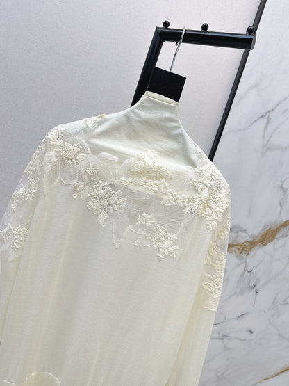 Es NEW  embroidery lace off shoulder sweater