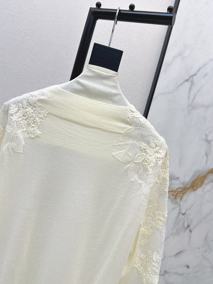 Es NEW  embroidery lace off shoulder sweater