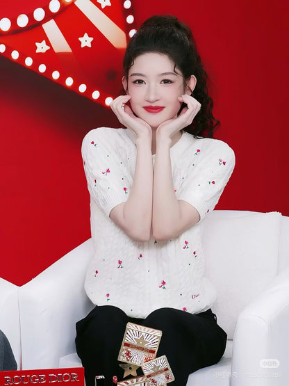 CD NEW embroidery short sleeve sweater