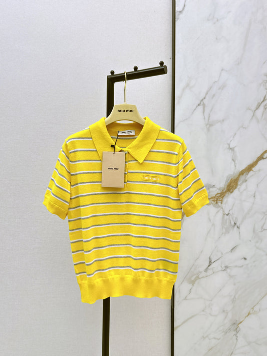 Miu NEW stripe polo knit sweater
