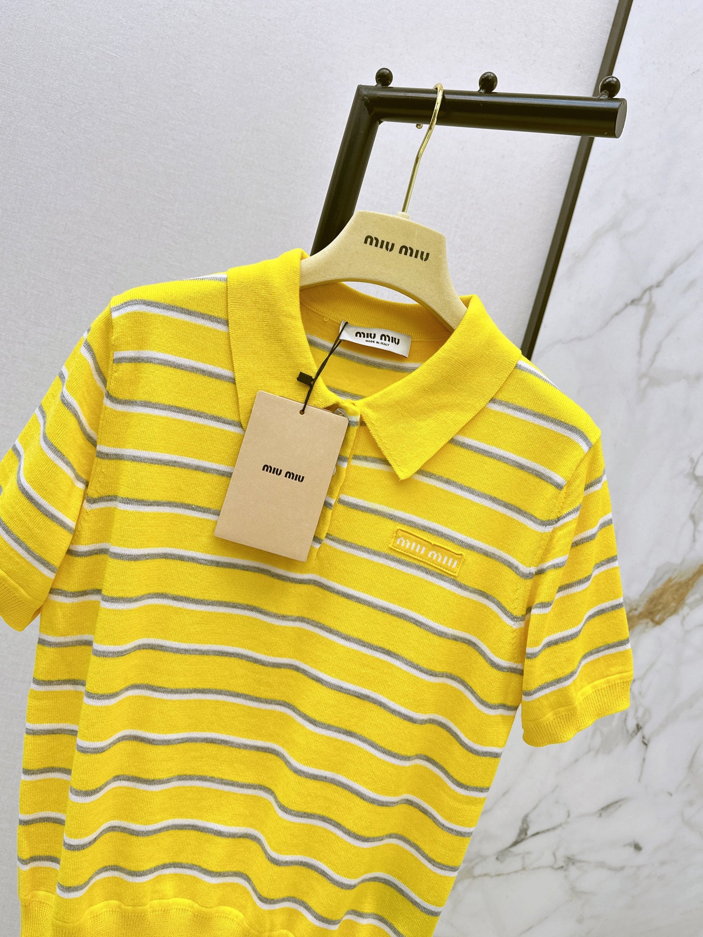 Miu NEW stripe polo knit sweater