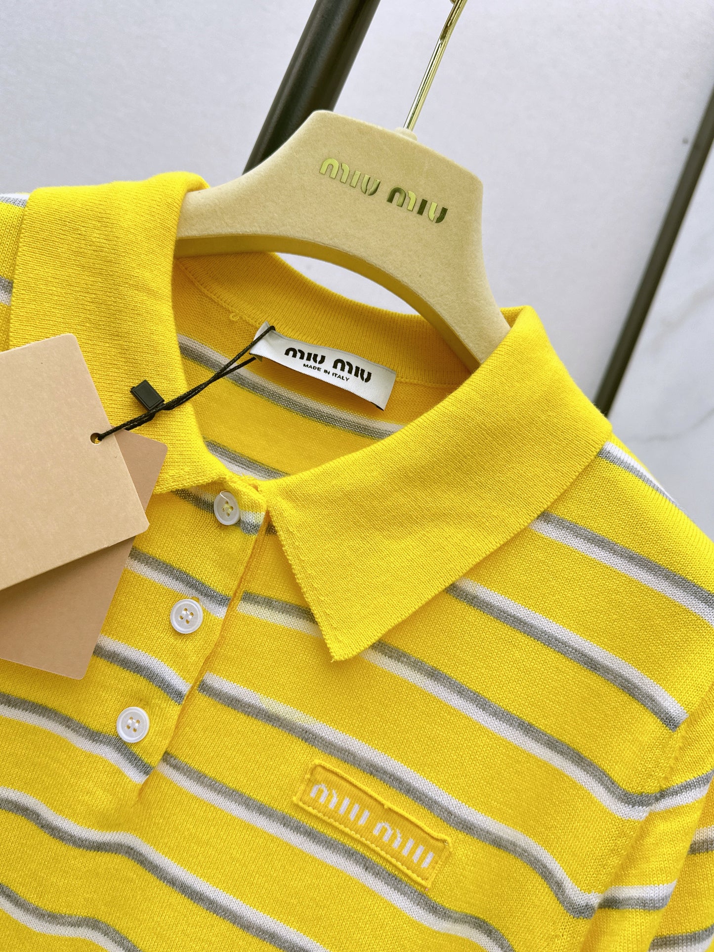Miu NEW stripe polo knit sweater