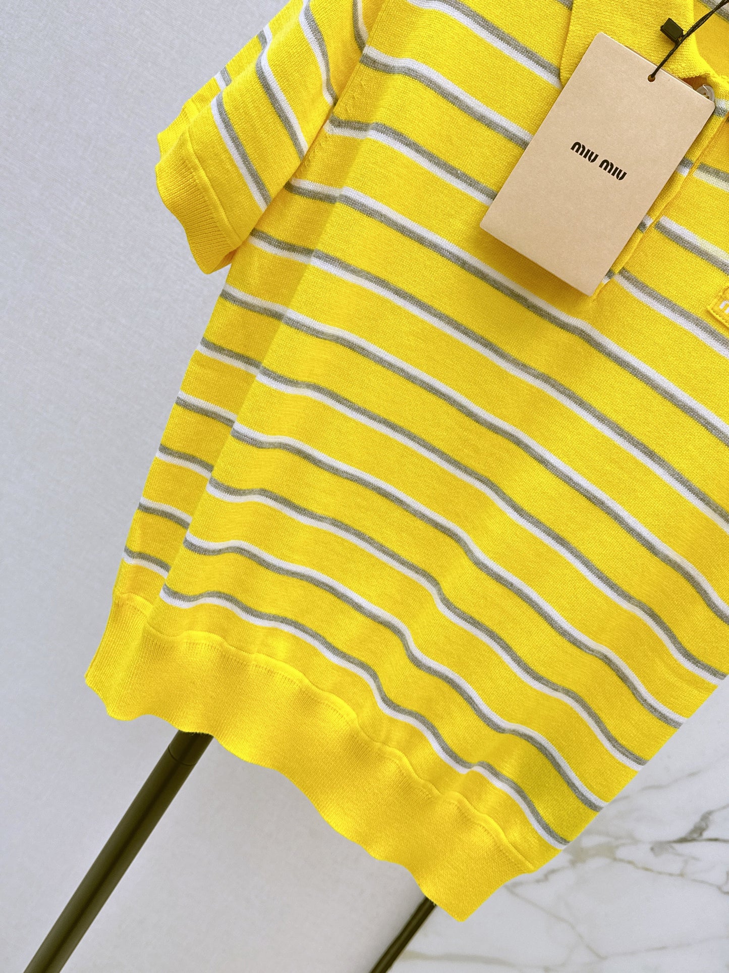 Miu NEW stripe polo knit sweater