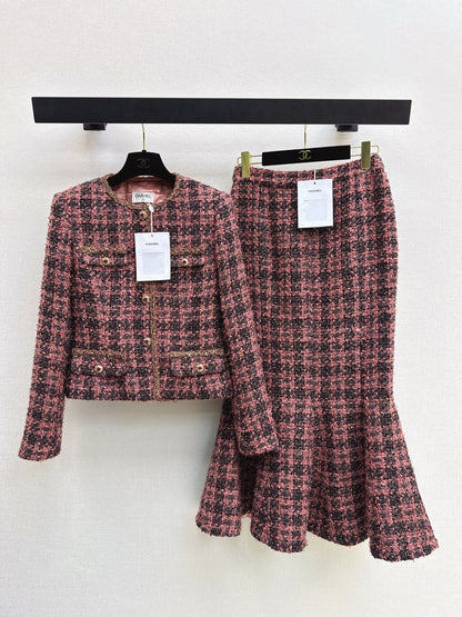 Chan NEW woven jacke +woven fishtail skirt set