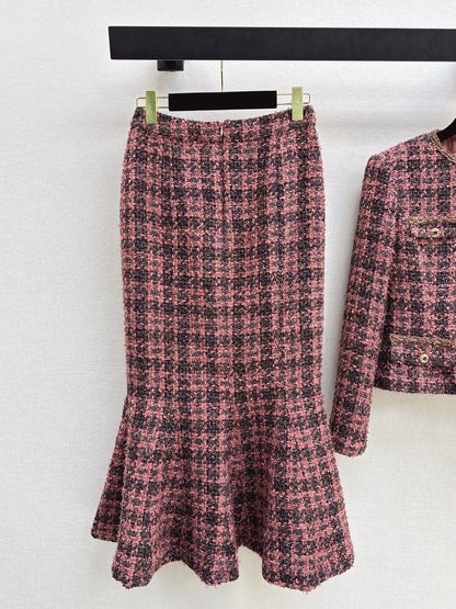 Chan NEW woven jacke +woven fishtail skirt set