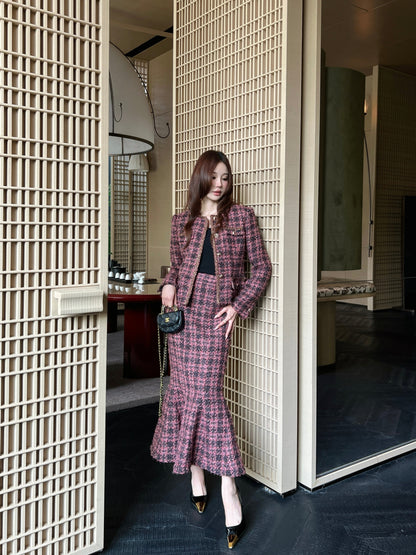 Chan NEW woven jacke +woven fishtail skirt set