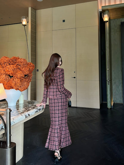 Chan NEW woven jacke +woven fishtail skirt set