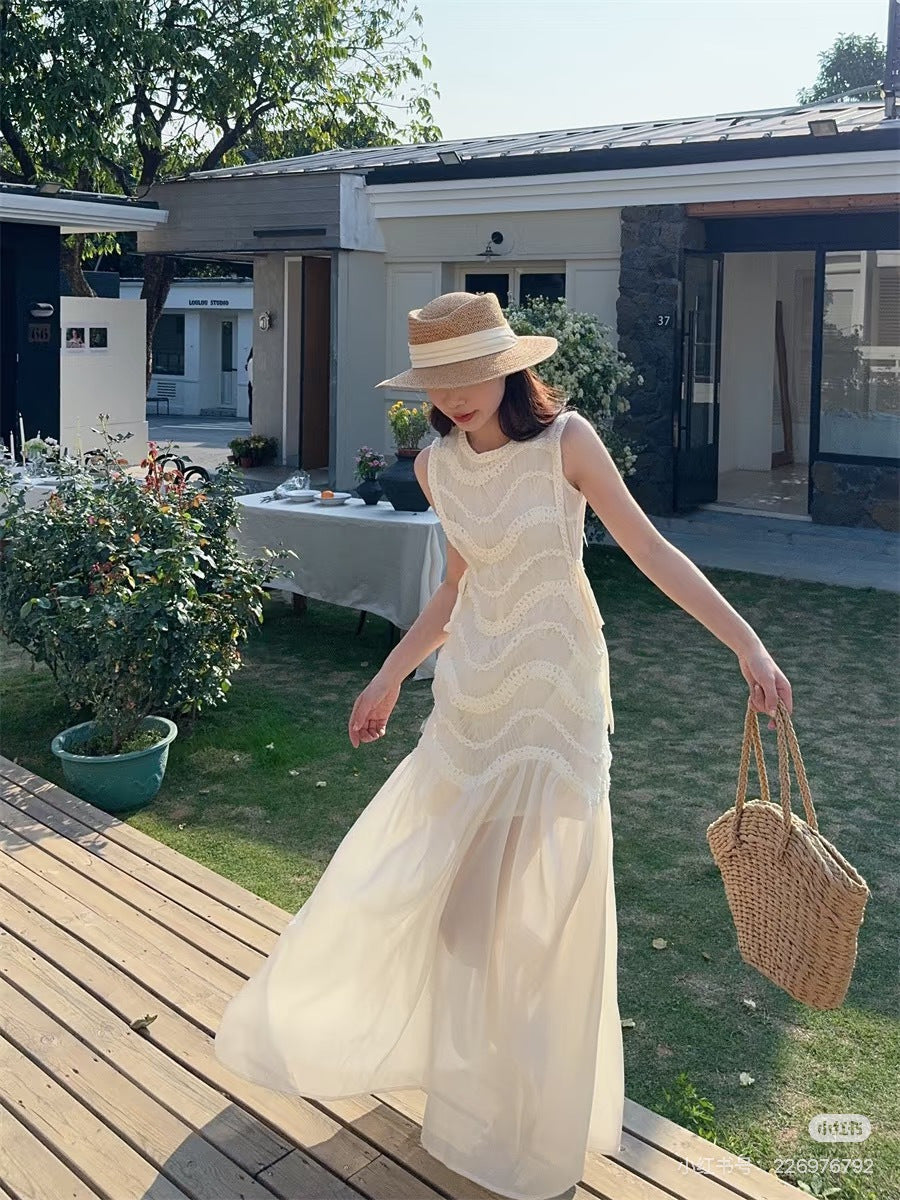 CD NEW woven lace-paneled dress