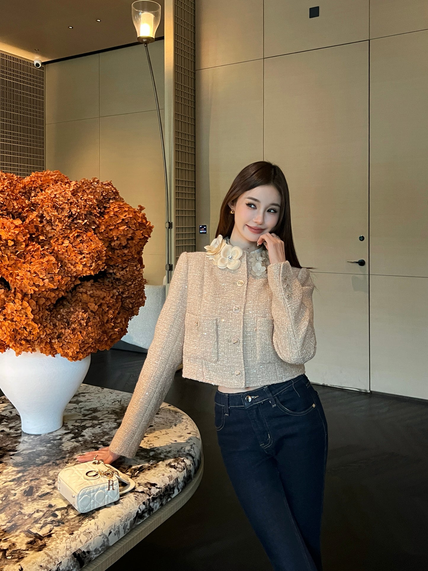 Chan NEW 3d floral wovenjacket