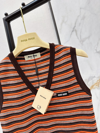 Miu NEW stripe sleeveless knitted vest