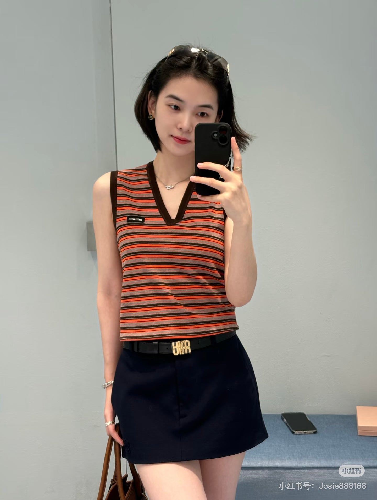 Miu NEW stripe sleeveless knitted vest