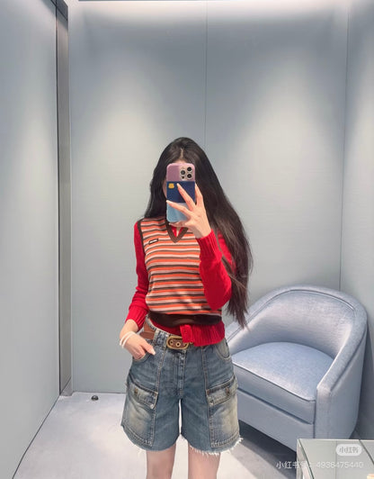 Miu NEW stripe sleeveless knitted vest
