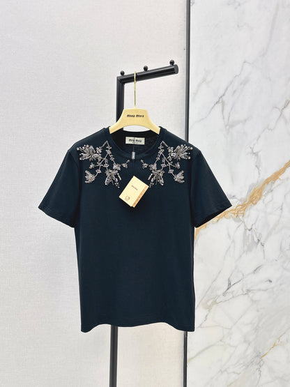 Miu NEW embroidery beading t-shirt