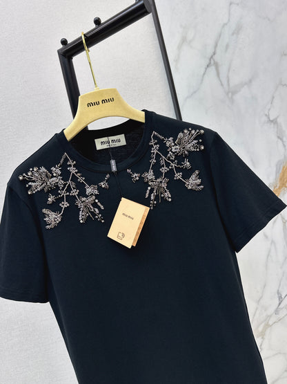 Miu NEW embroidery beading t-shirt