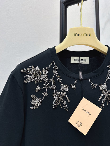 Miu NEW embroidery beading t-shirt