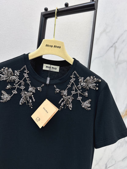 Miu NEW embroidery beading t-shirt