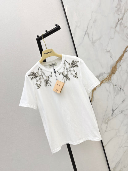 Miu NEW embroidery beading t-shirt