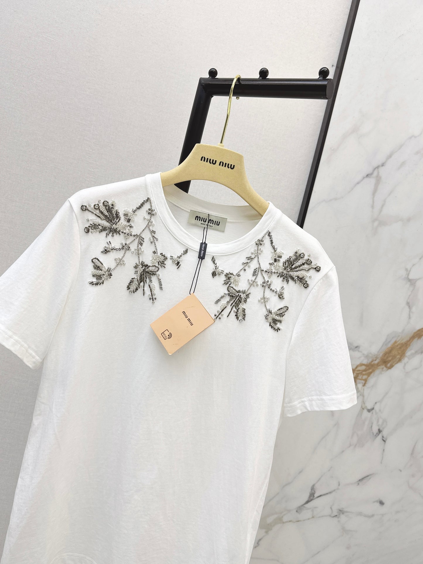 Miu NEW embroidery beading t-shirt