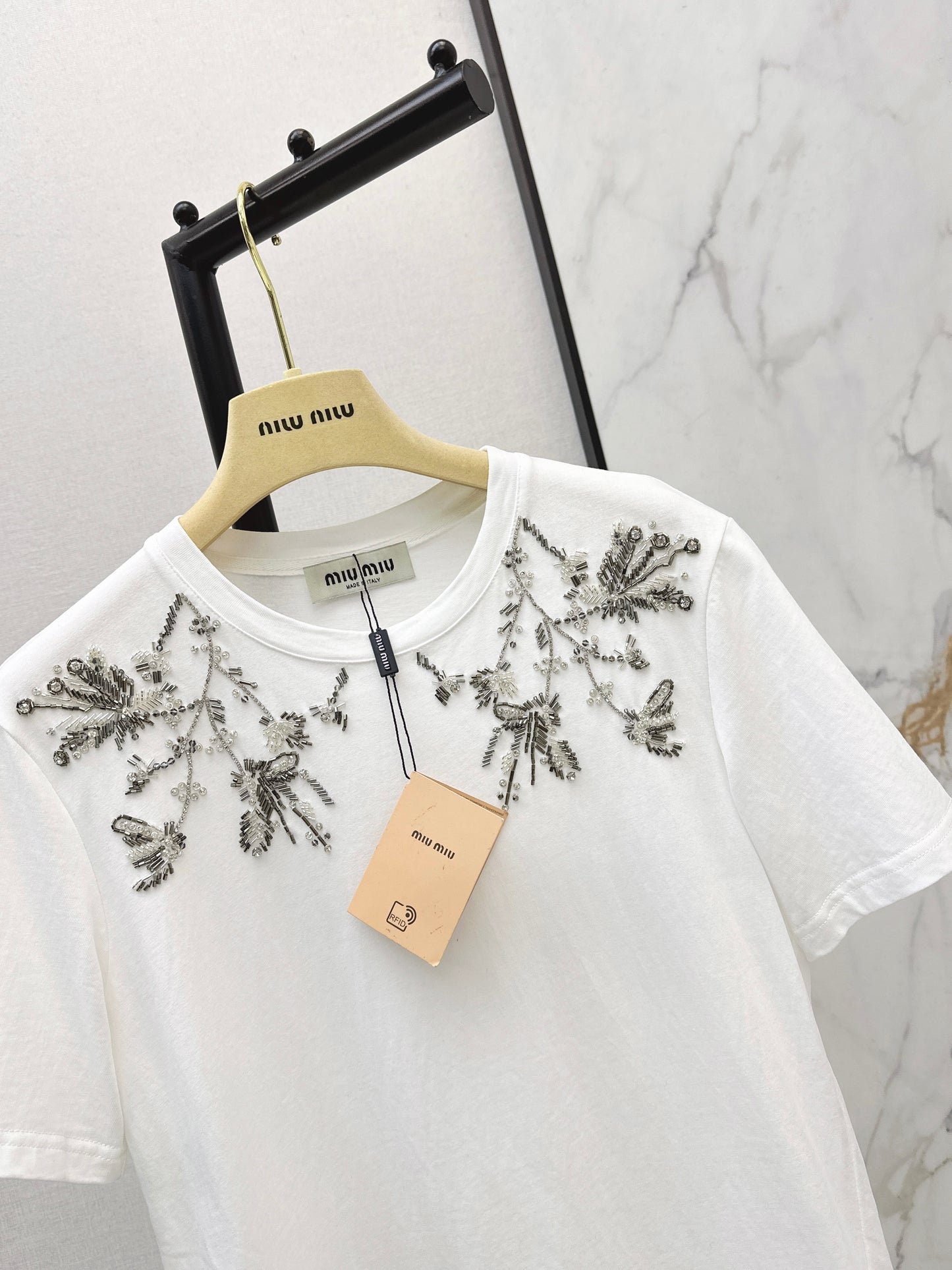 Miu NEW embroidery beading t-shirt