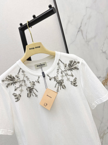 Miu NEW embroidery beading t-shirt