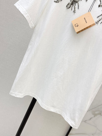 Miu NEW embroidery beading t-shirt