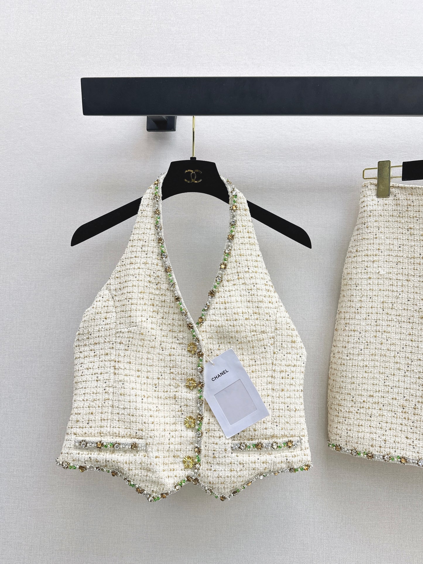 Chan NEW rhinestone cropped halter vest