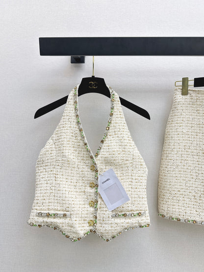 Chan NEW rhinestone cropped halter vest