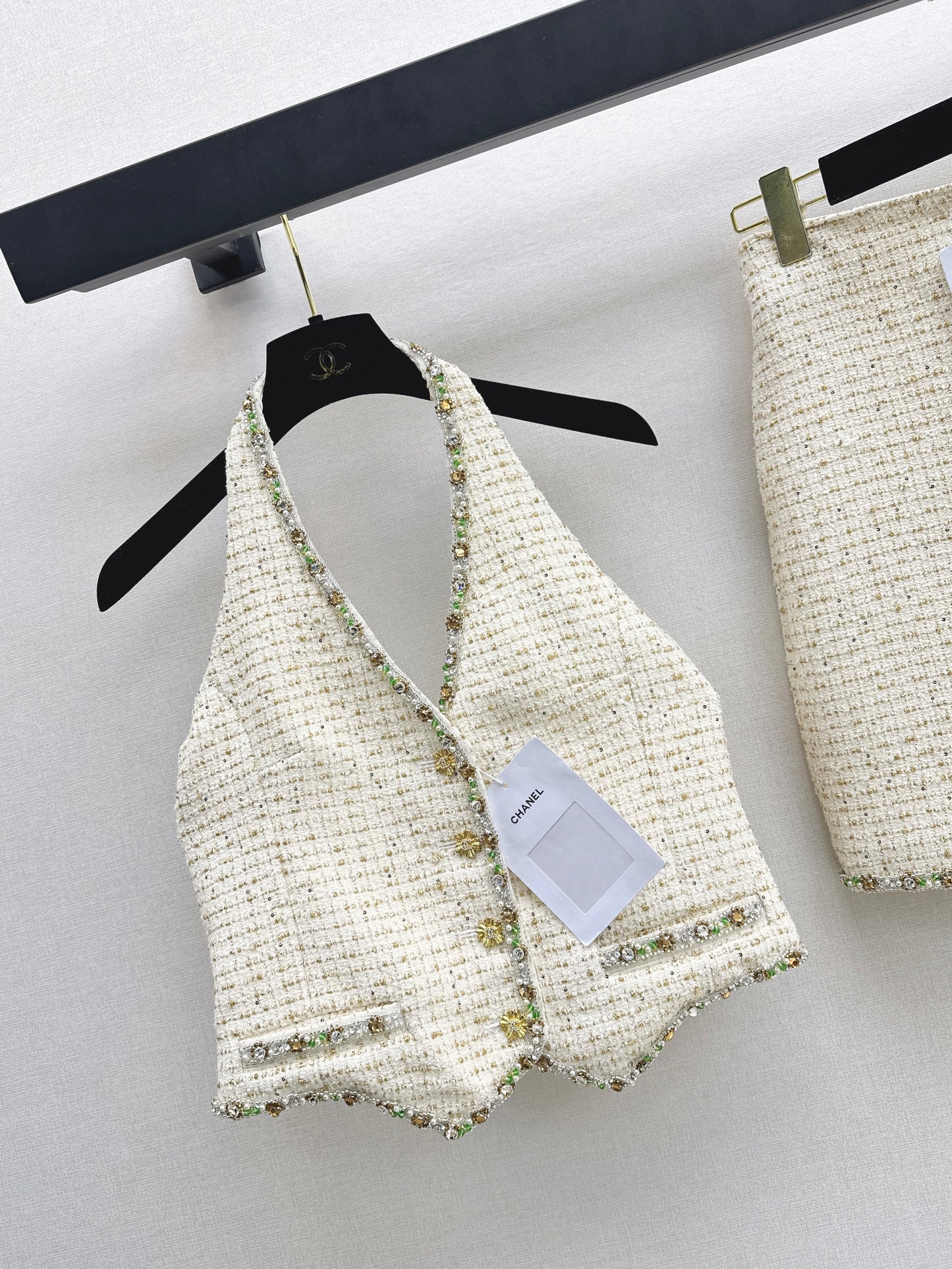 Chan NEW rhinestone cropped halter vest