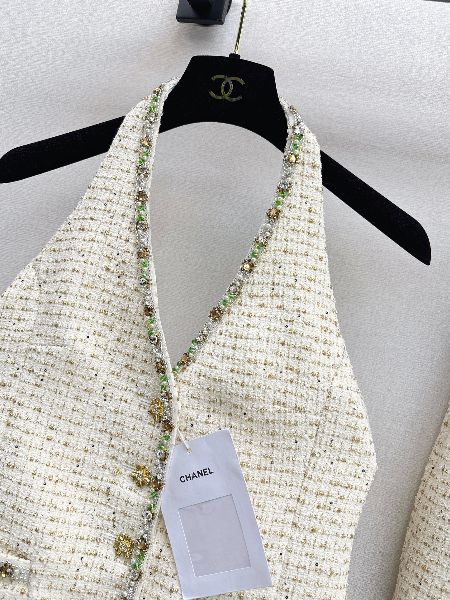 Chan NEW rhinestone cropped halter vest