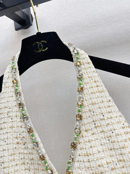 Chan NEW rhinestone cropped halter vest