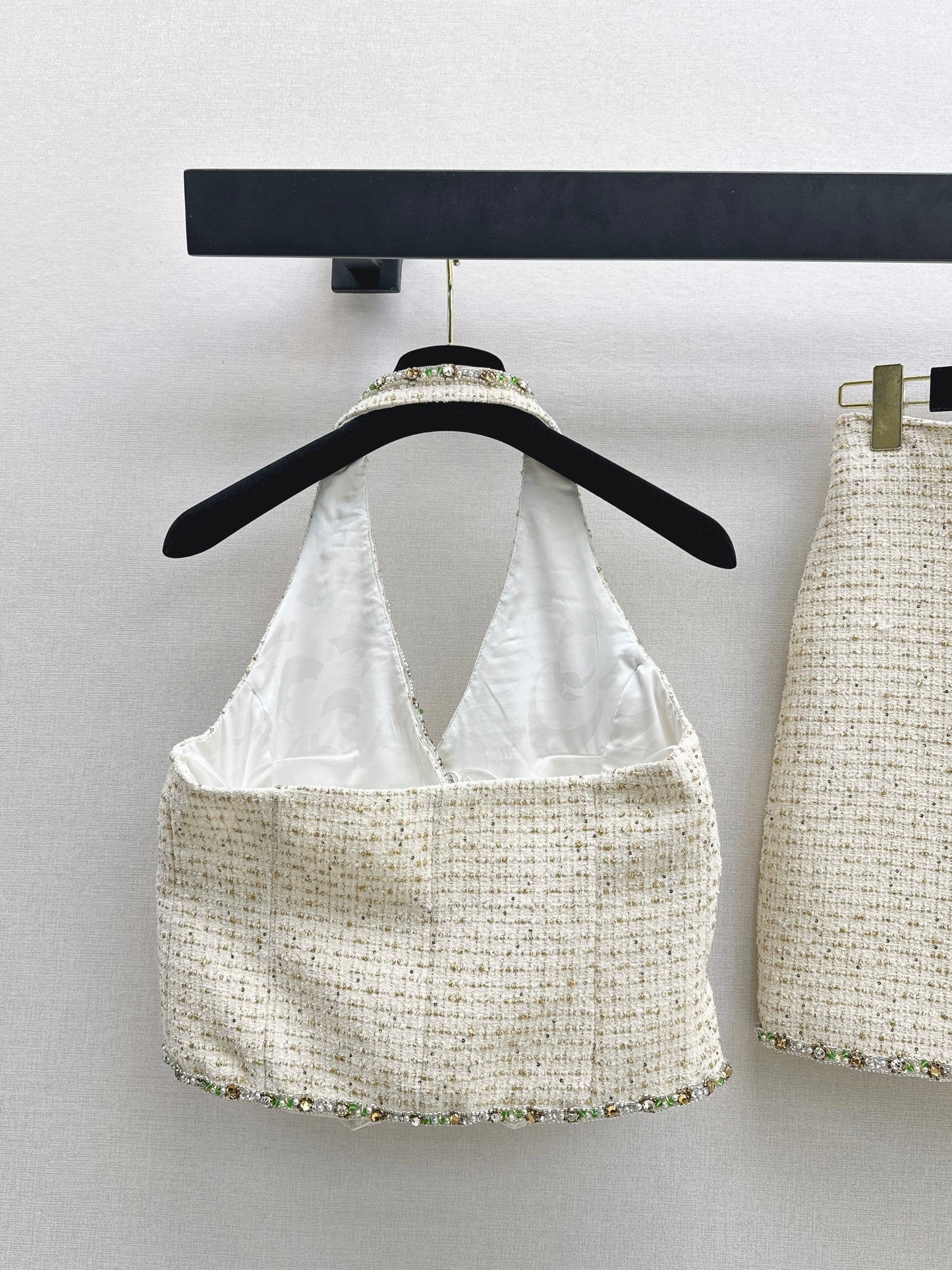 Chan NEW rhinestone cropped halter vest