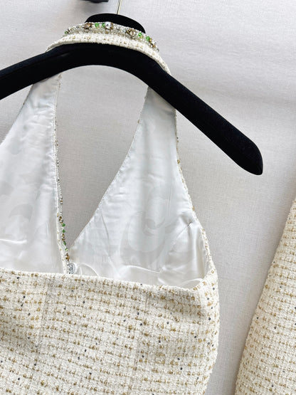 Chan NEW rhinestone cropped halter vest