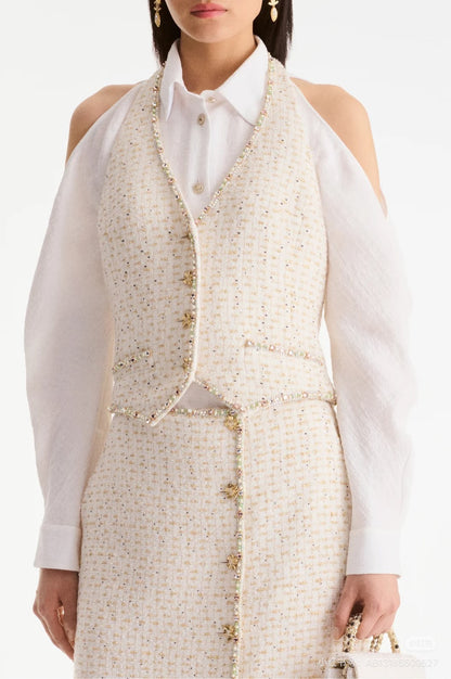 Chan NEW rhinestone cropped halter vest