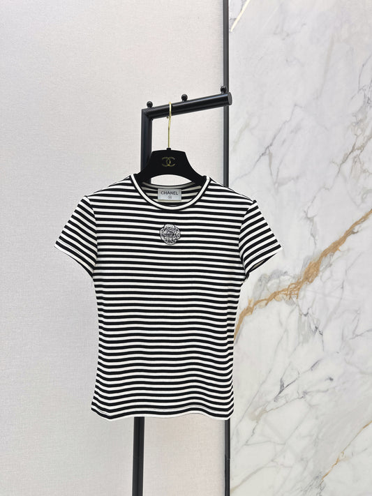 Chan NEW stripe beading t-shirt