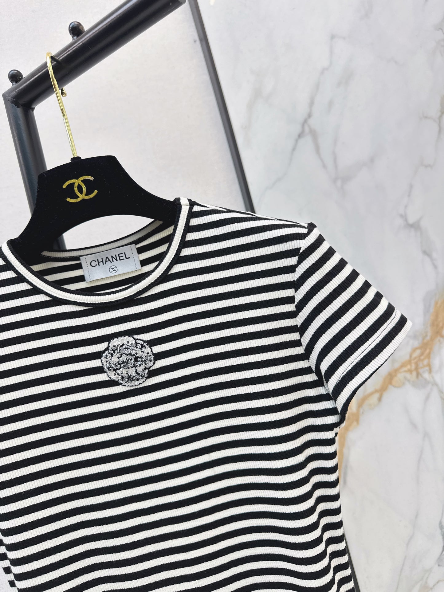 Chan NEW stripe beading t-shirt