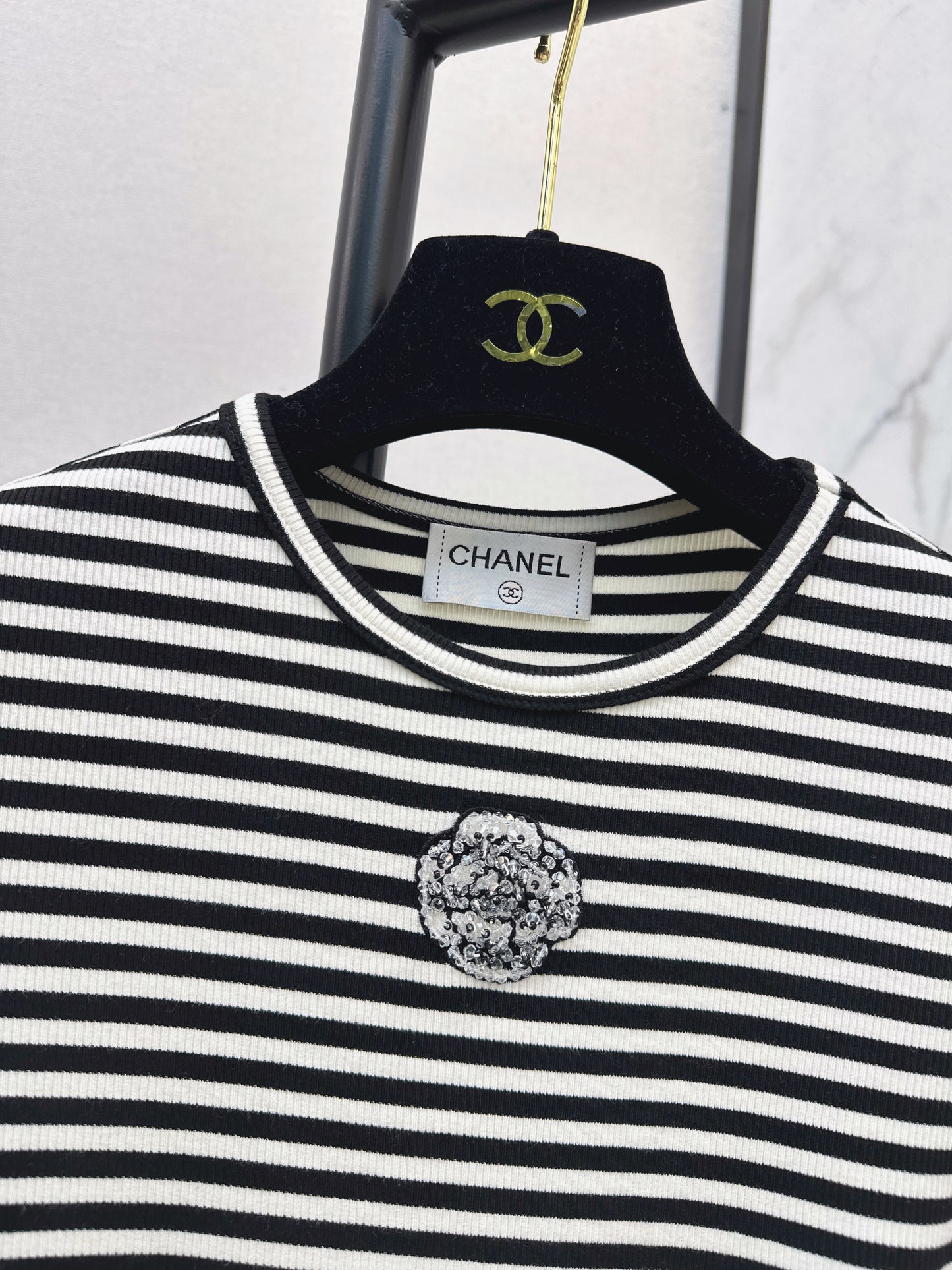 Chan NEW stripe beading t-shirt