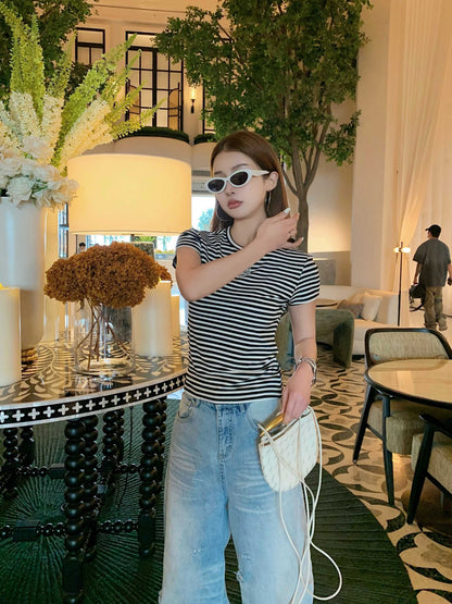 Chan NEW stripe beading t-shirt