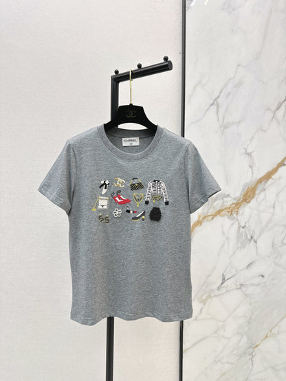 Chan NEW vintage embroidery beading t-shirt