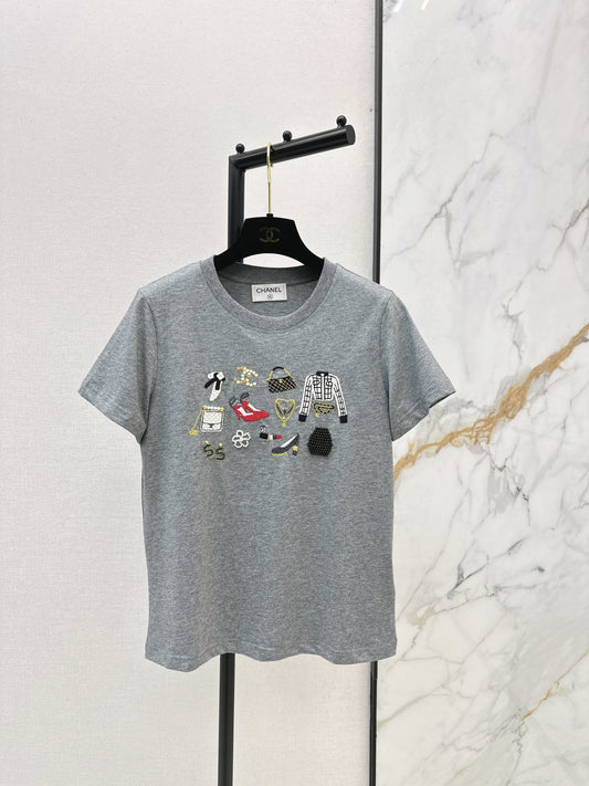 Chan NEW vintage embroidery beading t-shirt