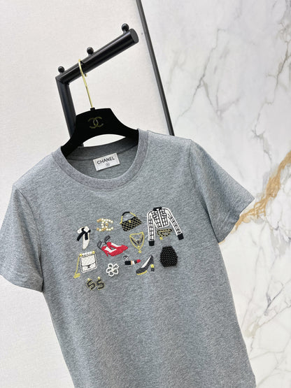 Chan NEW vintage embroidery beading t-shirt