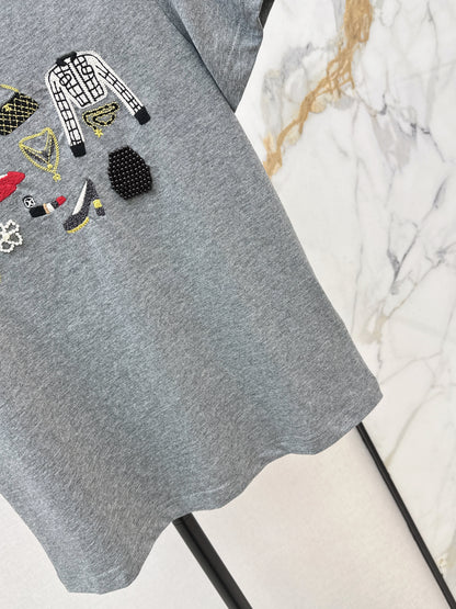 Chan NEW vintage embroidery beading t-shirt