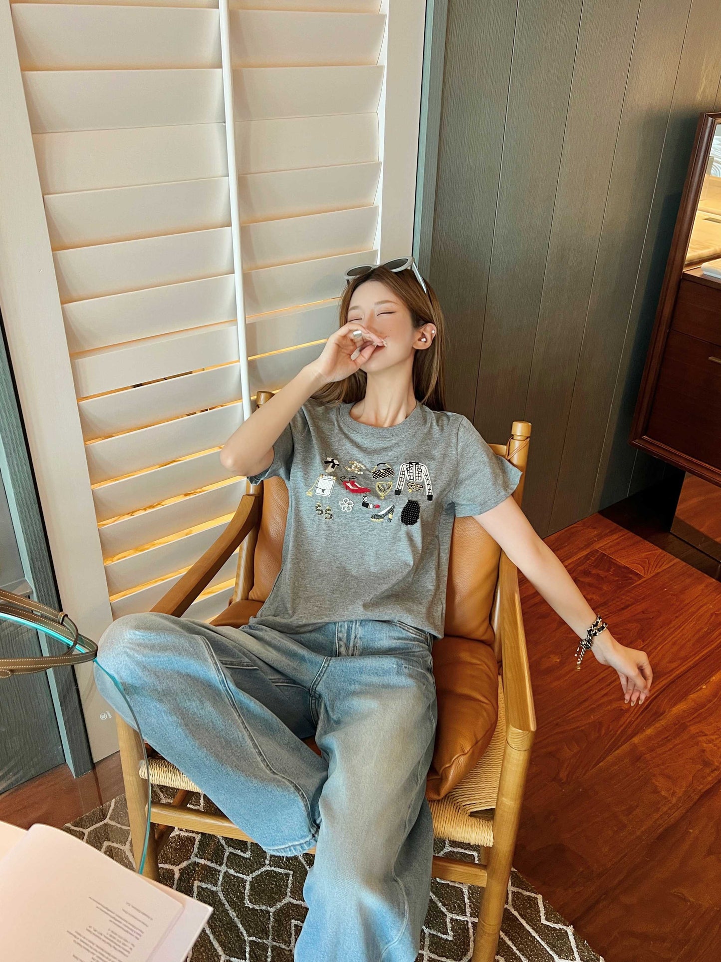 Chan NEW vintage embroidery beading t-shirt