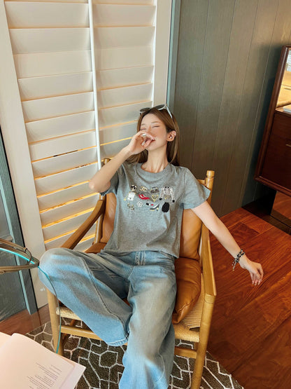 Chan NEW vintage embroidery beading t-shirt