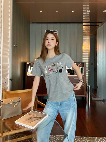 Chan NEW vintage embroidery beading t-shirt