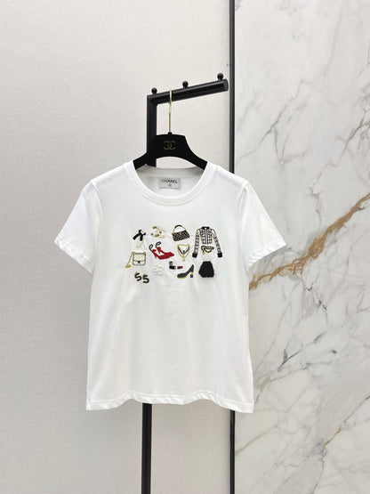 Chan NEW vintage embroidery beading t-shirt