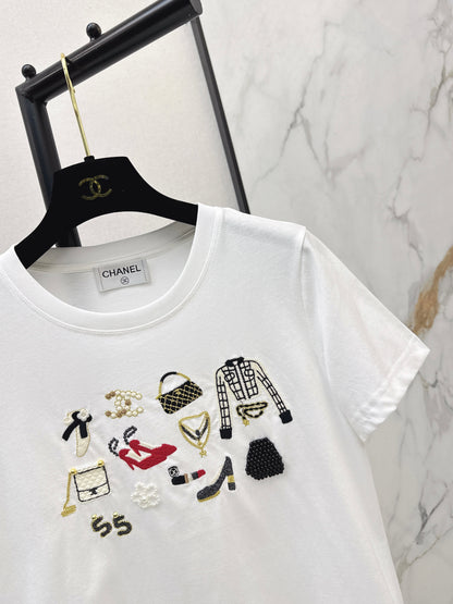 Chan NEW vintage embroidery beading t-shirt