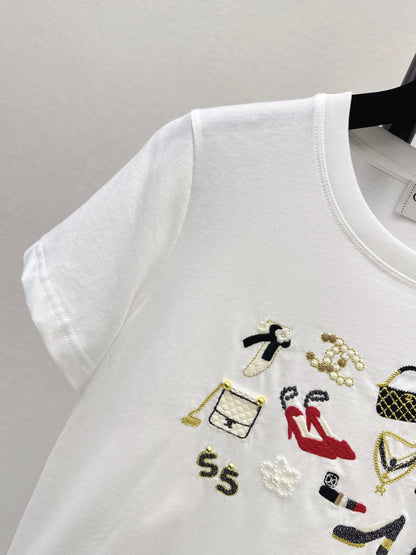 Chan NEW vintage embroidery beading t-shirt