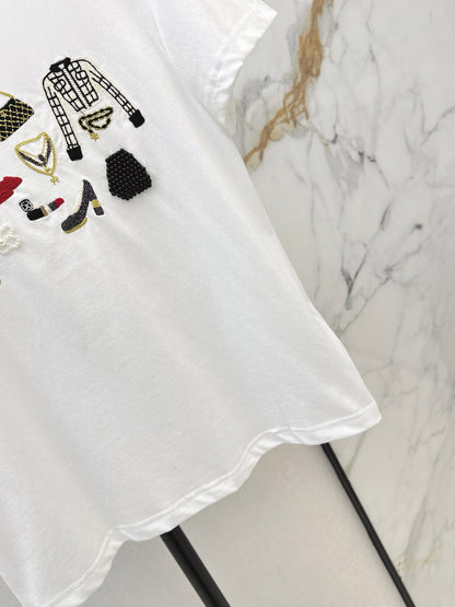 Chan NEW vintage embroidery beading t-shirt