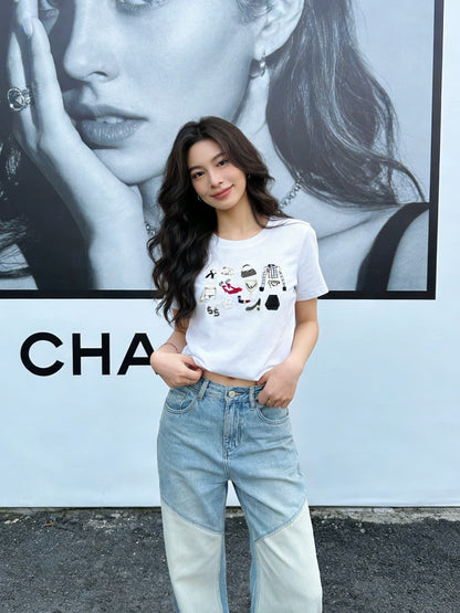 Chan NEW vintage embroidery beading t-shirt